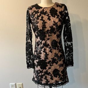 XS, Nude with black sequence lace